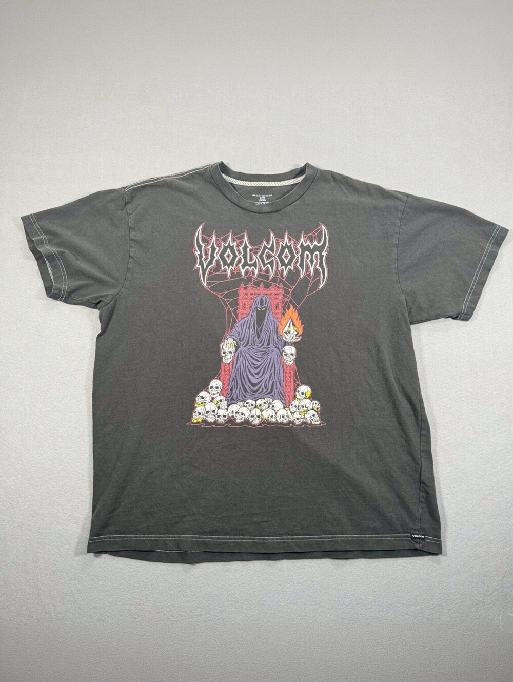 Volcom Faded Black Reaper Skull Graphic T-Shirt Skate XL
